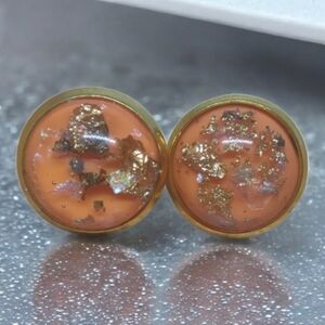 3/$15 Orange with gold flecks cabochon stud earrings